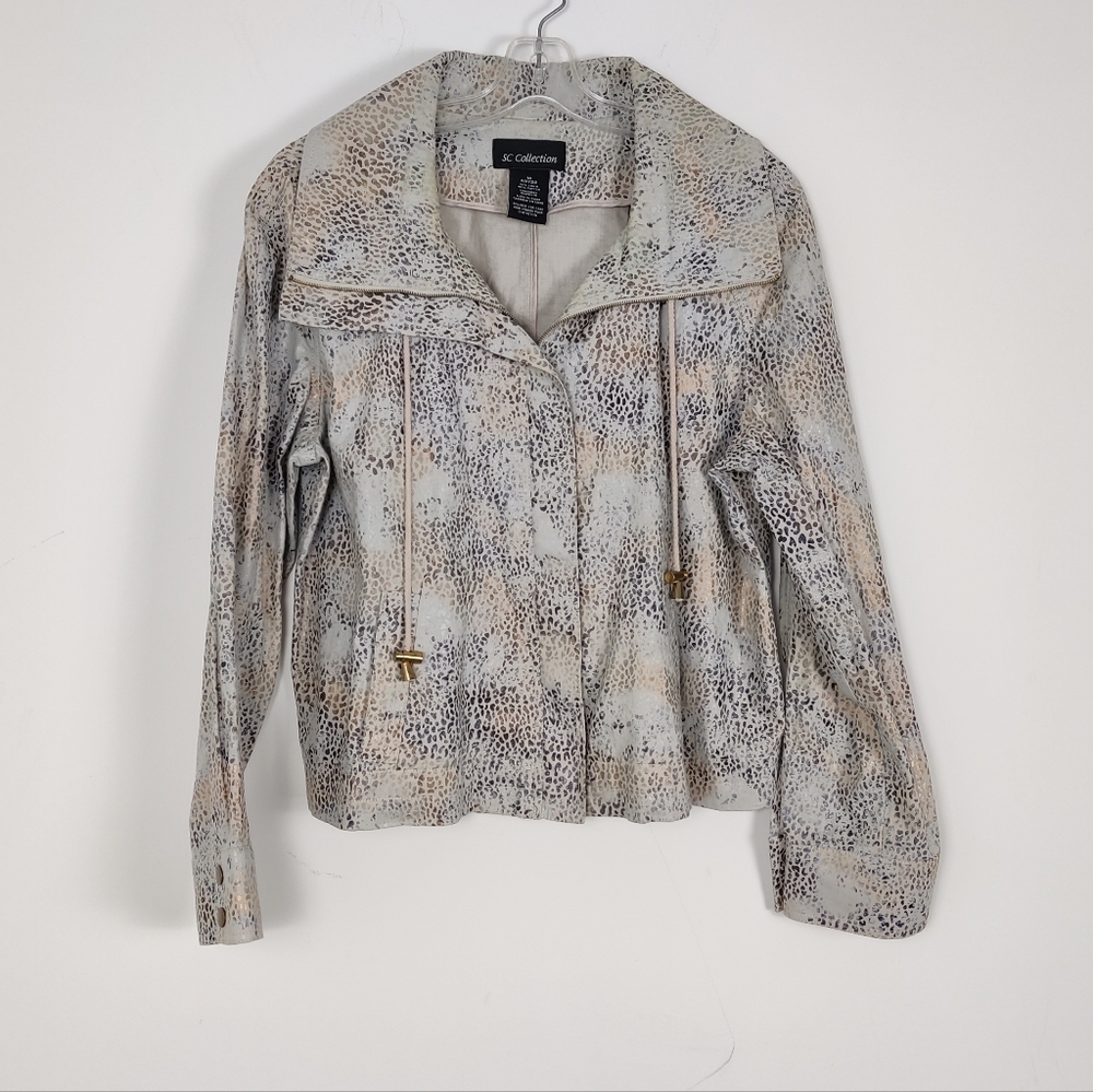 SC Collection Women's Linen-Cotton Blend Animal Print Jacket Size 14 Beach
